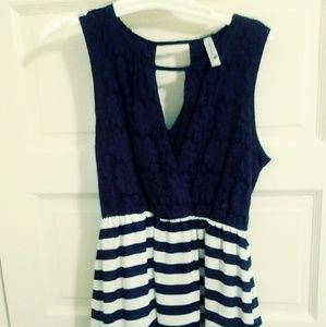 Silky navy blue and white dress